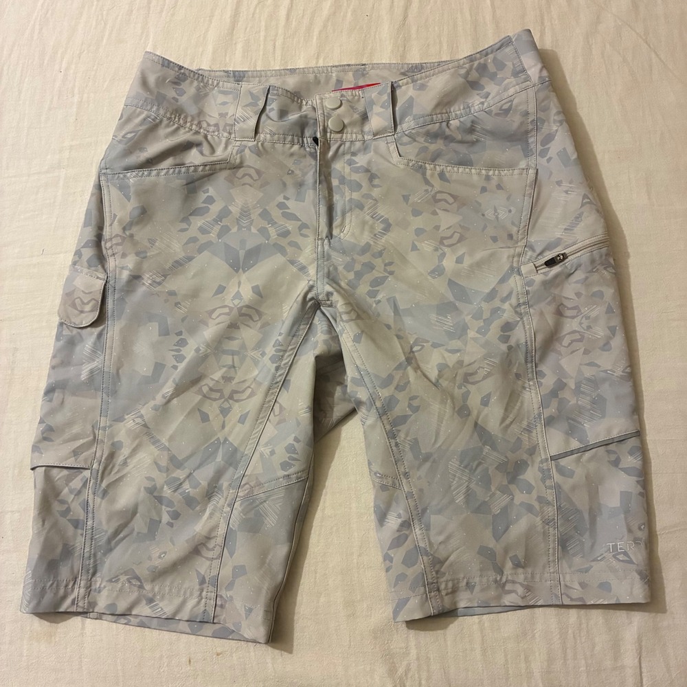 Terry Bicycle Women Size Medium Mountain Bike MTB Shorts Grey Geometric Print